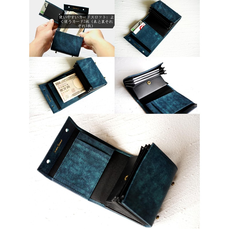 IrideScent PUEBLO Men's Bi-fold Wallet, Box-shaped Coin Purse, Italian Leather,