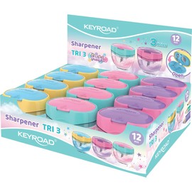 KEYROAD Ergonomic Triple Sharpener Pastel / 12 Pieces / Steel Blades / Pencils and Coloured Pencils / for Nursery Preschool and School / Sharpener Sharpener