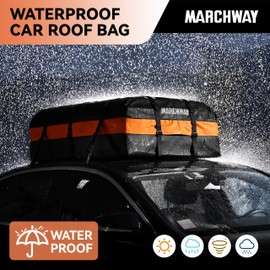 MARCHWAY Waterproof Car Roof Luggage Bag, Weatherproof Soft Shell Rooftop Cargo Carrier Bag for Vehicles with or without Rack, 4+2 Door Hooks Included (Orange, 15 Cubic Feet)