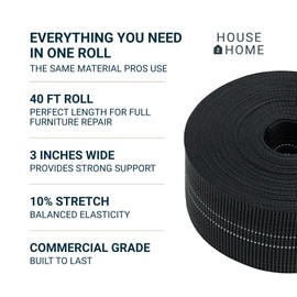 House2Home Webbing for Lawn Chairs and Furniture, Upholstery Webbing to Repair Couch Supports for Sagging Cushions, 3 Inch Wide by 40 Foot Roll 10% Stretch Elastic Chair Webbing Replacement