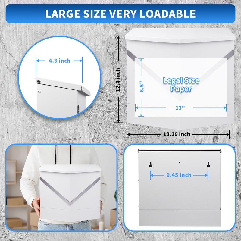 Weatherproof Wall-Mount Locking Mailbox for Outdoor Use - Heavy-Duty Anti-Theft