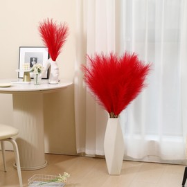 Wertuirk 9 Stems Red Pampas Grass - 38 Inch Tall Fluffy Faux Pampas Grass Decor, Long Artificial Pompas Floral for Living Room, Wedding Centerpieces and Home Decor (Red)