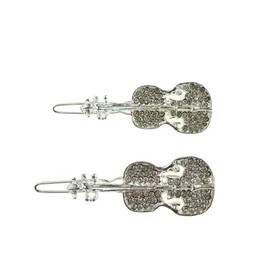 Womens Sparkly Crystal Violin Guitar Viola Cello Diamante Crystal Rhinestone Womens Girls Party Birthday Christmas Bridal Hairpin Hair Clip Grip Bobby Pin Clip Slide (Silver Tone)