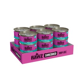 Rawz Natural Premium Shredded Canned Cat Wet Food - Grain Free Made with Real Meat Ingredients No BPA or Gums - 3oz Cans 18 Count (Chicken & Duck)