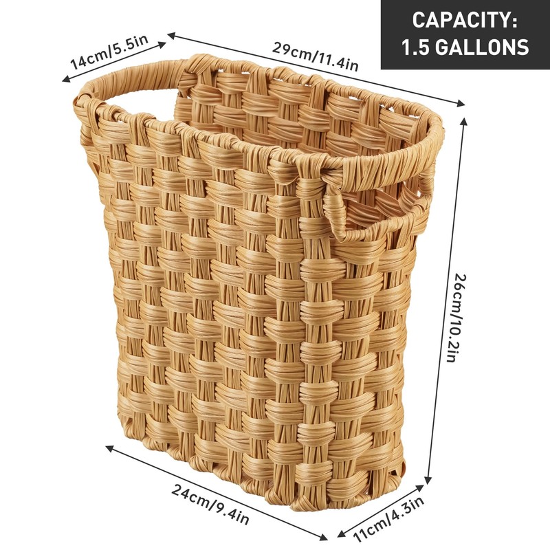 Wicker Waste Basket with Built-in Handles, Multifunctional Mini Basket for