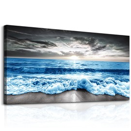 MHARTK66 Wall Art For Living Room Large Wall Decor For Office Modern Bedroom Wall Decor Blue Beach Sun Ocean Landscape Canvas Prints Wall Paintings Seascape Framed Pictures Artwork Home Decor 40x20