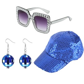 ZPSCXQ 3pcs 70s Sequin Hat Abba Hat Abba Dress Up Abba Accessories Women Disco Accessories with Sequins Hat Sunglasses Earrings Disco Costume Set for Women Theme Party Birthday Dance