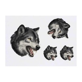 4 x 'Snarling Wolf Head' Temporary Tattoos - Water Resistant, Skin-Safe, Non-Toxic Transfers, Mixed Sizes (TO00084320)