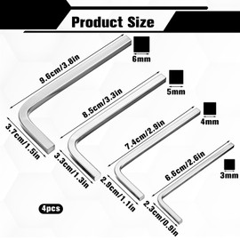 EupHHonycs 4PCS Square Head Wrench Set, L Shaped Head Wrench, 0.12in 0.16in 0.2in 0.24in Chrome Vanadium Steel Square Heads Screwdrivers for Pocket Hole Screws