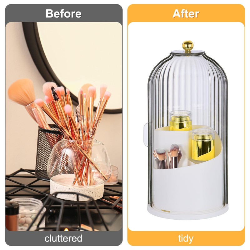 sourcing map Makeup Brush Holder with Black Clear Lid, 360