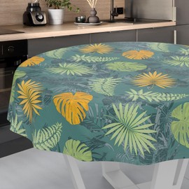 ANRO Oilcloth Tablecloth Washable Wax Tablecloth Garden Tablecloth Round Oval Square Round 140 cm Cut Edge Jungle