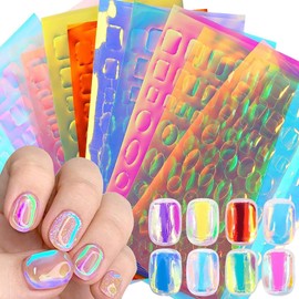 Aurora Glass Nail Foil Sheets Broken Ice Glass Paper Iridescent Nail Film Holographic Foil Reflective Nail Stickers Decals DIY Nail Art Decoration for Women Girls