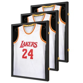 3-PACK Black Solid Wood Jersey Shadow Box Display Frame, UV Protection Wall Mount Storage Case for All Kinds of Athlete Jerseyscolor: Black, size: 23*31 INCH