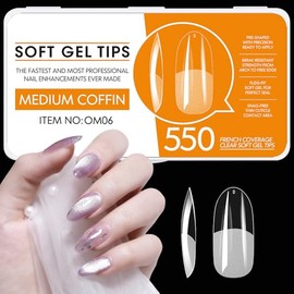 550 Piezas de Uñas Postizas para DIY en Casa, Incluye 11 Tamaños, Tips para Uñas Soft Gel para Uso en Salones, Uñas Press on Transparentes con Caja, I
