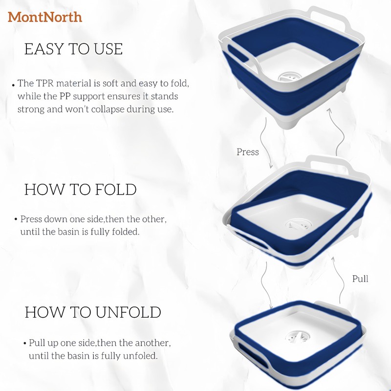 Collapsible Wash Basin 9L, Foldable Dish Tub with Drain Plug,