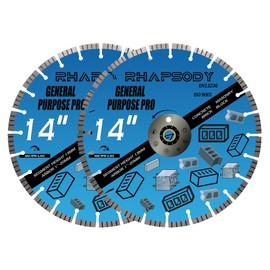 RHAPSODY 14 Inch Diamond Concrete Saw Blade 2pcs, Turbo Segmented General Purpose Blade Dry/Wet Cutting Concrete, Reinforced Concrete, Masonry, Brick, Block,1"-20mm Arbor