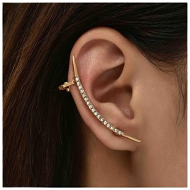 Cimenexe Bohemian Crystal Bar Crawler Earrings Cz Cuff Wrap Earrings Paved Bar Clip Earrings Gold Cartilage Cuff Earrings Minimal Bar Stud Earrings Jewelry for Women and Girls