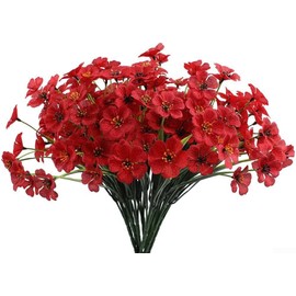 Flores artificiales para decoración exterior e interior, arreglo floral de plástico realista con colores resistentes a los rayos UV, 31 cm de alto, paquete de 5 ramas (blanco/púrpura/amarillo/rosa