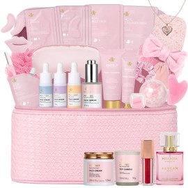 RA ROSA ACCA Set De Cuidado Facial De Rosas, Cesta De 33 Piezas Para Baño Y Cuerpo, Kit De Belleza, Mascarilla, Neceser, Sérum Facial, Bomba De Baño,