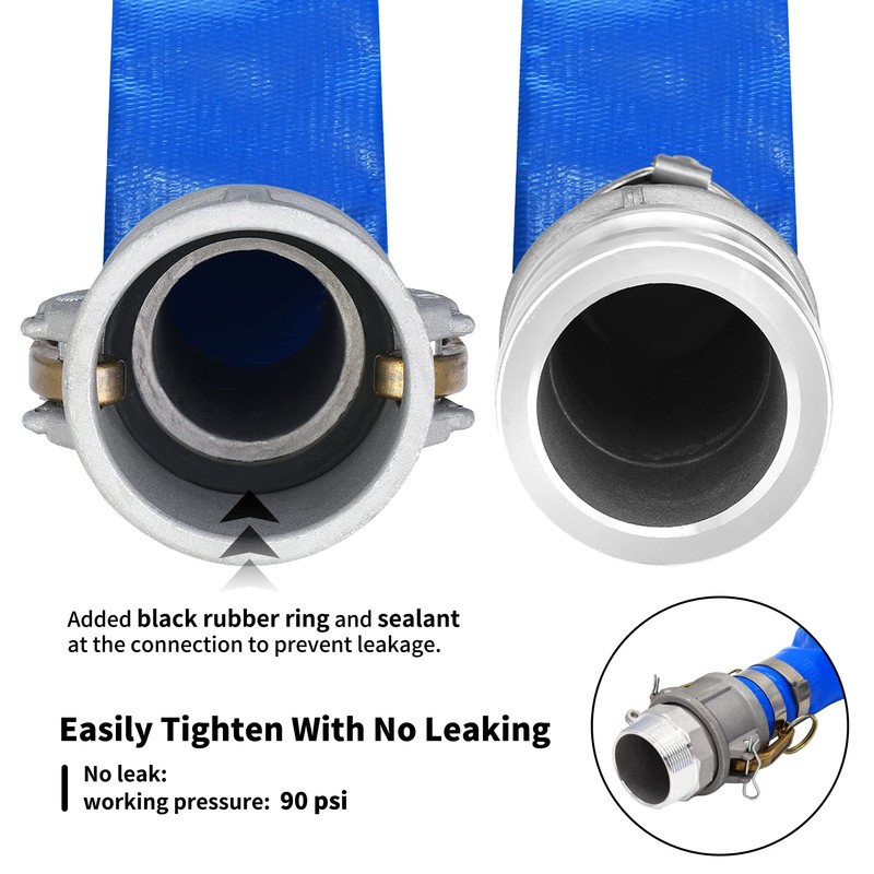1-1/2" x 100ft PVC Lay Flat Discharge Hose With Aluminum