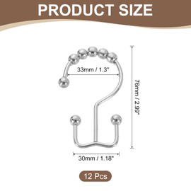 sourcing map 12Pcs Shower Curtain Hooks, Metal Double Glide Shower Rings, Curtain Rolling Shower Hooks for Rust-Resistant Sliding Smoothly, Matte Nickel
