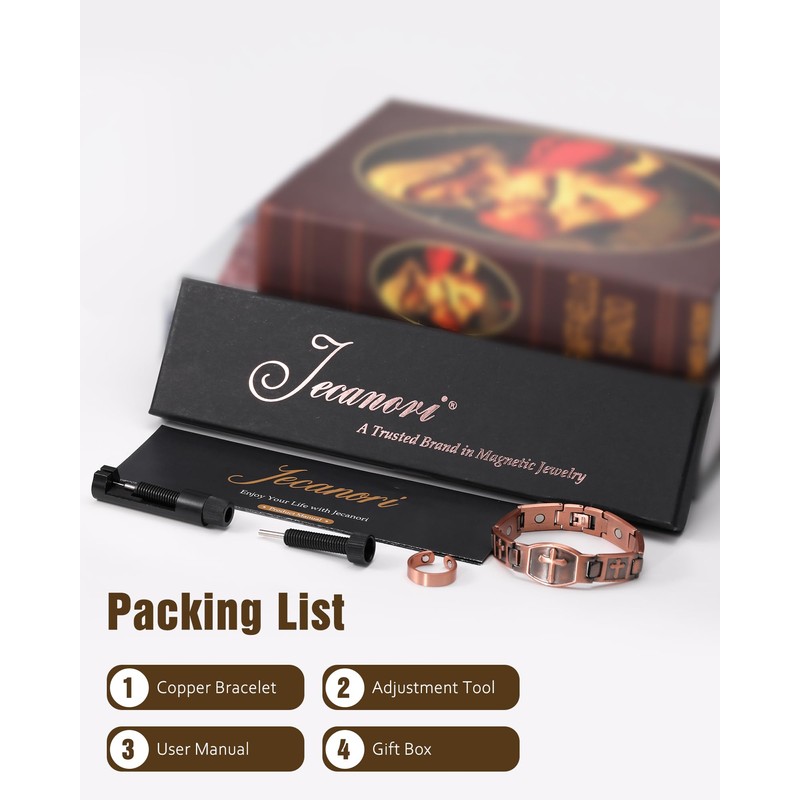 Jecanori Copper Magnetic Bracelet & Ring for Men,Pure Copper Cross