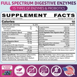 Digestive Enzymes for Women & Men Gummies w/ Probiotics, Papaya, Bromelain, Ginger - Bloating Relief & Gut Health Chewable Supplement Digest Proteins Dairy Carbs Veggies Fats, Sugar Free Vegan, 120Cts