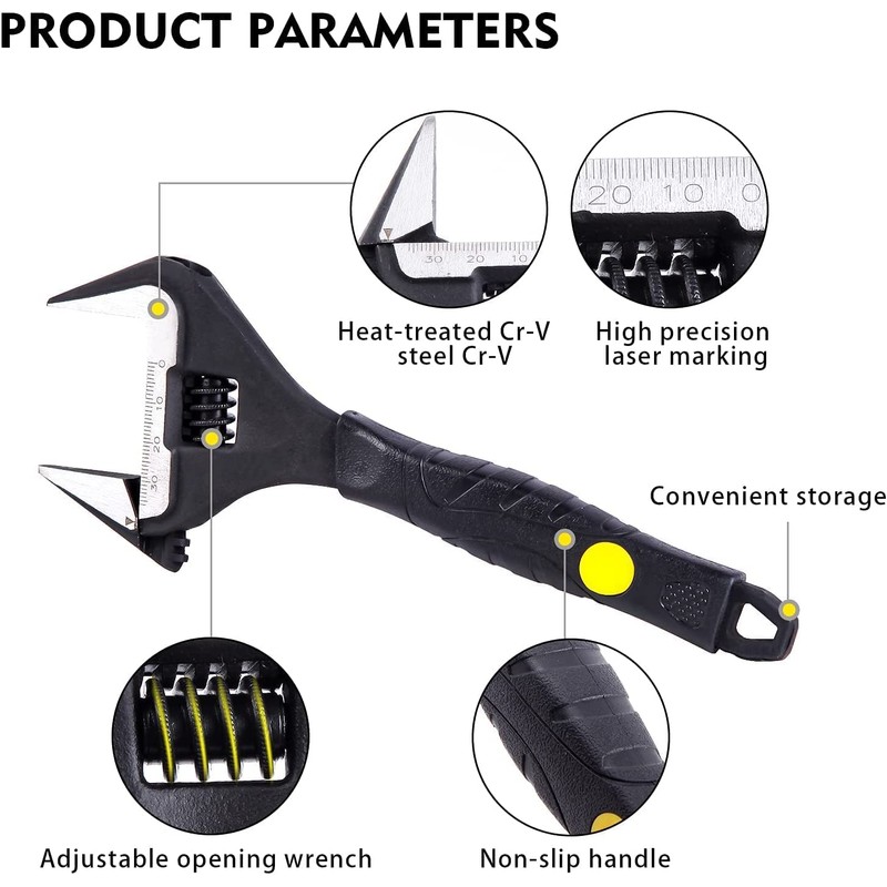 Sharp-tec 8 inch Adjustable Spanner, 36mm Wide Jaw Opening Adjustable