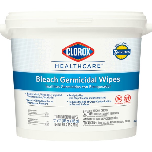 CloroxPro Healthcare Bleach Germicidal Wipes, Healthcare Cleaning and Industrial Cleaning, Clorox Wipes, 110 Count - 30358