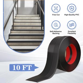 Stair Nosing, Rubber Stair Edge Trim for Steps, Stair Edge Protector, Vinyl Stair Nose Molding, Rubber Nose Trim, for Indoor Outdoor, Non Slip and Waterproof Black 10Ft