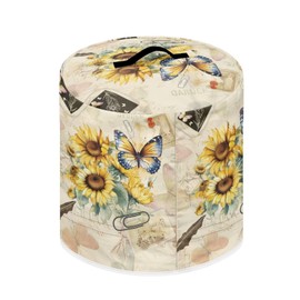 NETILGEN Insulated Pressure Cooker Appliance Cover, Also Fit for Rice Cooker, Air Fryer and Crock Pot, 6 Qt Dust Cover with Pocket for Spoon/Cooking Utensils/Recipes, Butterfly Sunflower Retro