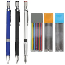 oupados Set of 3 Mechanical Pencils 2 mm 2B Mechanical Pencil with 2 Black and 1 Colour Leads Mechanical Pencils Lead Pencils for Art Sketching Drawing Writing Carpenters