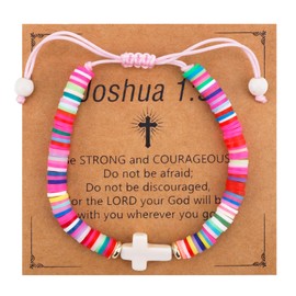 Mikovivi Cross Bracelet for Girls, Colorful Polymer Clay Christian Jesus Religious Confirmation Bracelet with Motivational Card First Holy Communion Gifts for Daughter Sister Teenage Girls