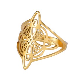 TEAMER Witches Knot Ring - Stainless Steel Celtic Amulet Ring - Geometric Celtic Knot - Vintage Jewelry For Women (7, Style 3-Gold)