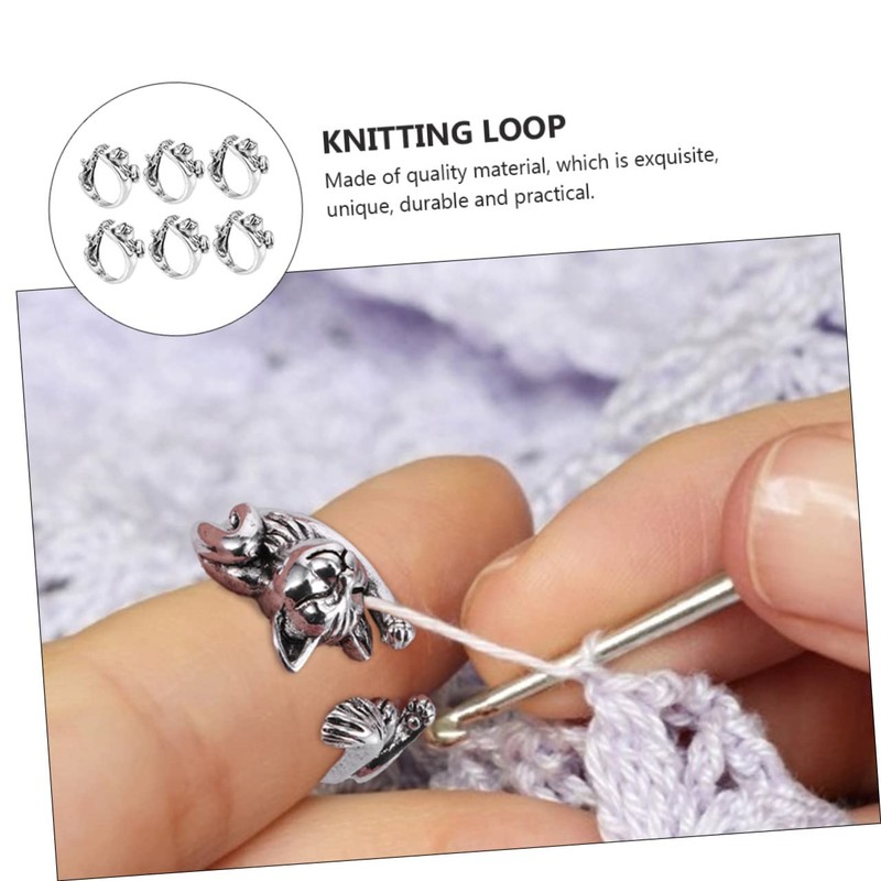 Gatuida 6Pcs Cat Shaped Knitting Loop Rings Open Finger Crochet