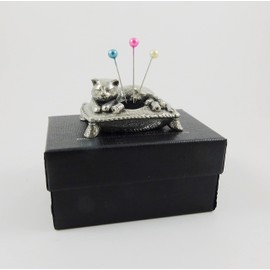 Seven Secrets Sleeping Cat Design Solid English Pewter Miniature Pin Cushion | Silver Colour | 8640