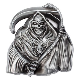 Longcreek Skull Belt Buckle for Men, Punk Skull Belt Buckle, Gothic Skull Head Belt Buckle, Sickle Skull Skeleton Belt Buckle, Western Cowboy Belt Buckle, Vintage Punk Rock Belt Buckle