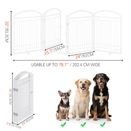 THKKY Folding No-Assembly Metal Freestanding Dog Gate with Door Walk Through,32" Height Pet Fence,96" Extra Wide Accordion Puppy Folding Playpen for Doorways,House,Stairs (4 Panels,White)