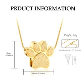 VCCWYQK Paw Print Urn Collar for Ashes for Pet Women Man Cremation Jewellery for Ashes Urn Collar Keepsake Jewellery Ash Pendant Memorial Gifts (Gold)