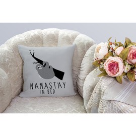 HGOD DESIGNS Throw Pillow Case Namastay in Bed Sloth Cotton Linen Square Cushion Cover Standard Pillowcase for Men Women Home Decorative Sofa Armchair Bedroom Livingroom 18 x 18 inch