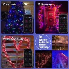 Neisouf DIY RGB+IC USB Fairy Lights, Color Changing LED String Lights with Bluetooth APP and Remote Control, IP65 Waterproof Good for Outdoor/Indoor Decor (RGB+IC, 50ft/150 LEDs)