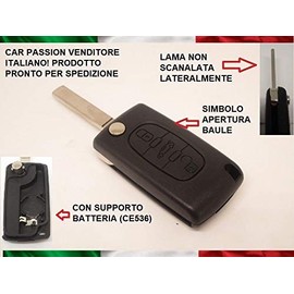 car passion Schlsselgeh?use fr Fernbedienung, Ersatzgeh?use, 3 Tasten, kompatibel mit Citroen Peugeot Fiat Scudo Ulysse Reparatur Ersatz Klinge Jungfrau Bild Kofferraumhalter CE536