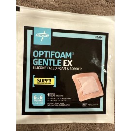 Medline Optifoam Gentle EX Adhesive Wound Dressings, 6x6 Inches, Exp 2027