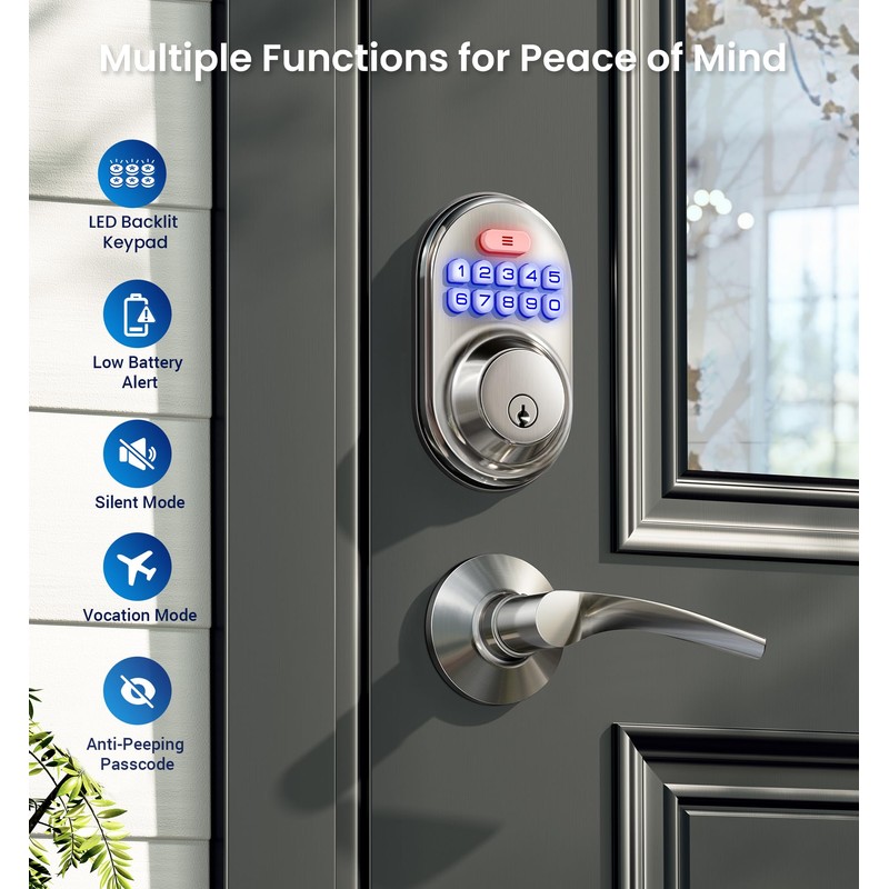 Veise Keyless Entry Door Lock with 2 Lever Handles -