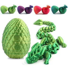 EROCK 3D Printed Dragon Egg, 12 inch Crystal Dragon Fidget Toys, Full Articulated Dragon Crystal Dragon in Egg, Adults Fidget Toys for Autism ADHD (Laser Yellow-Green)