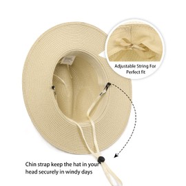 Zylioo 3 Pieces Large Head Women's Beach Hats,Straw Panama Fedora Hats,Wide Brim Summer UV Hat,Packable Travel Sun Hats