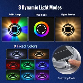 Solar Driveway Lights Outdoor 12 Pack, RGB Colors Solar Deck Dock Lights Outdoor Waterproof IP68, 3 Dynamic Light Modes Driveway Marker for Warning Stair, Boat Dock, Step, Walkway, Garden Decor