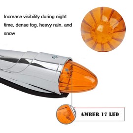 NPAUTO 5pcs Amber Torpedo Cab Marker Lights Chrome 17 LED Truck Roof Lights Top Clearance Running Lights Compatible for Peterbilt Kenworth Freightliner Mack Volvo International Heavy Duty Truck