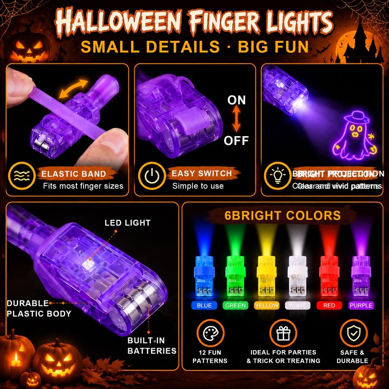 12 Pcs Halloween Finger Lights, Halloween Trick Or Treat Goodie
