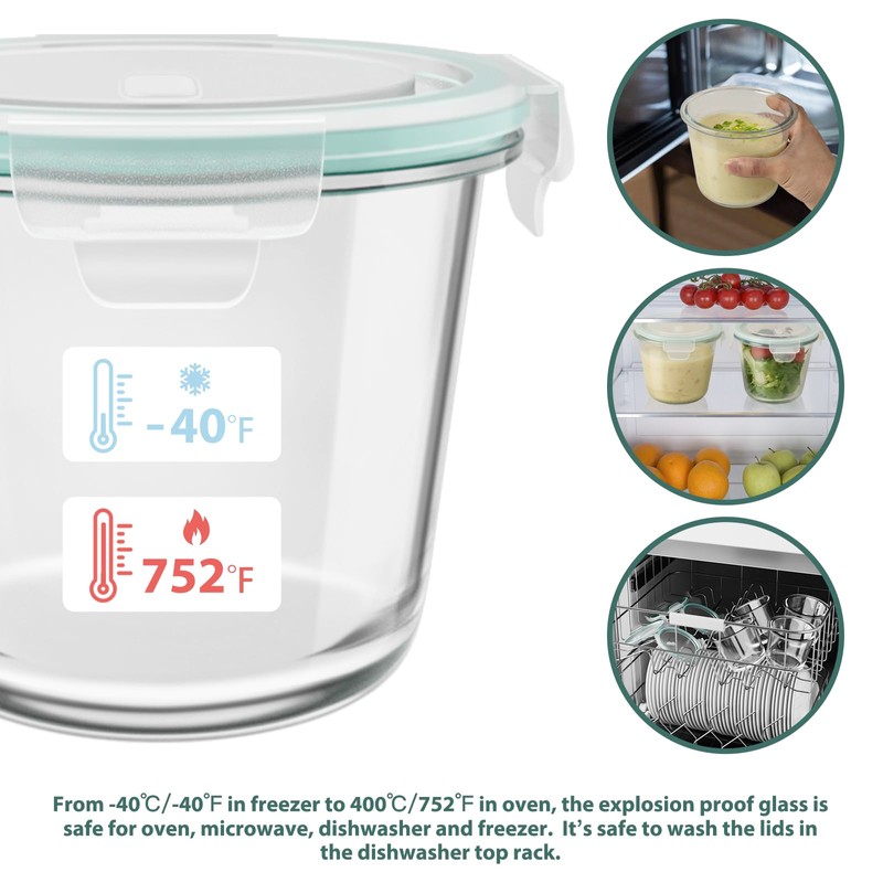 8 PCS Glass Meal Prep Containers with Lids, Airtight 3